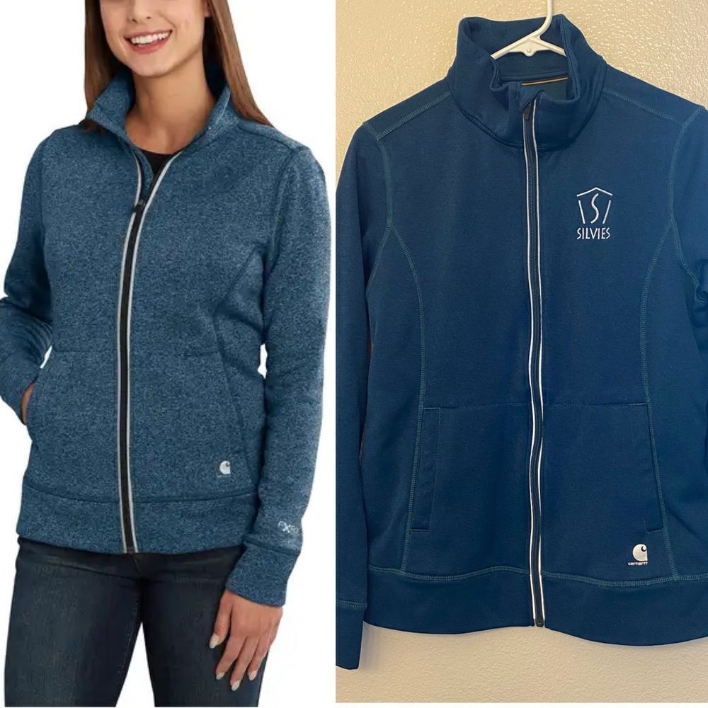 Carhartt womans fleece lined zip up jacket embroidered logo front teal blue M